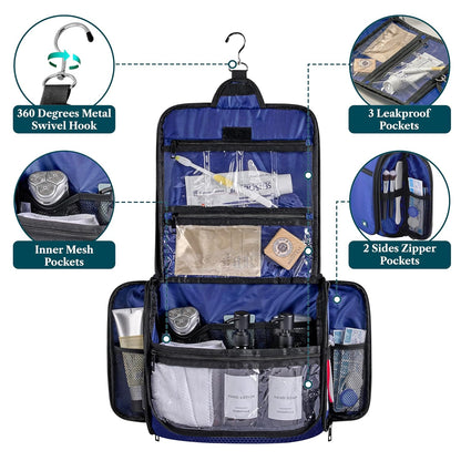 PAVILIA Large Hanging Toiletry Bag Travel Bag Women Men, Cosmetic Organizer, Water Resistant Makeup Bag Accessories Toiletries, Travel Essentials Kit, Royal Blue