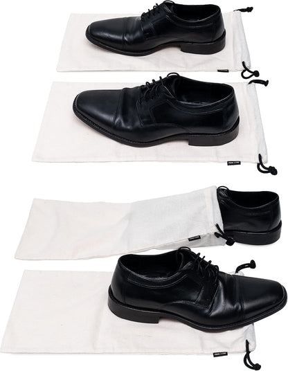 ZENPAC Cloth Shoe Bags for Travel, Beige Duster Flannel Pouch with Drawstring Closure, Washable Breathable Cotton Fabric for Luggage, 8x17, 4 Pack