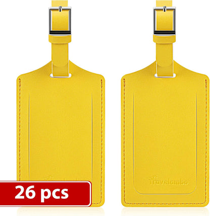 Travelambo Luggage Tags for Suitcases Faux Leather Privacy Protection 26 Pack Bag Tags Travel Accessories Essential, Energetic Yellow