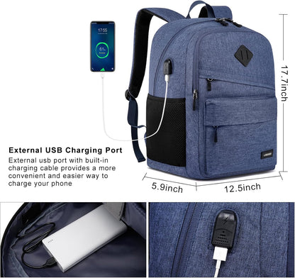 School backpack for Teen Boy, 15.6 inch Laptop Backpack with USB Charging Port, Large Computer Bookbag with Compartments, Ergonomic Straps, Blue