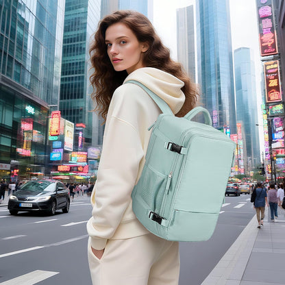 Hanples Large Travel Backpack for Women as Person Item Flight Approved, 35L Carry on Backpack, 17 Inch Laptop Backpack, Waterproof Backpack,Casual Bag with 2 Toiletry Bags (Mint Green)
