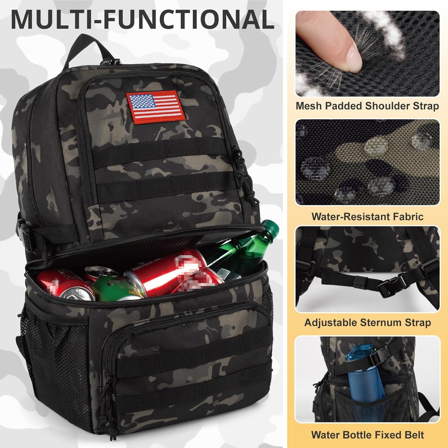 Tactical Double Deck Cooler Backpack for Men,Large Lunch Backpack with 2 Compartment,Soft Cooler Bag