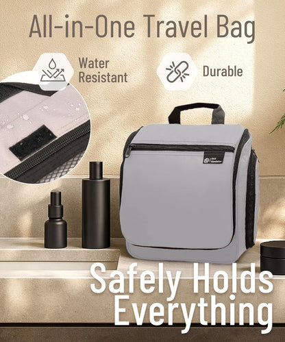 D&D Hanging Travel Toiletry Bag for Men and Women – Large Cosmetics, Makeup and Toiletries Organizer Kit with 10 Compartments, YKK Zippers, XXL Metal Swivel Hook, Water-Resistant Nylon