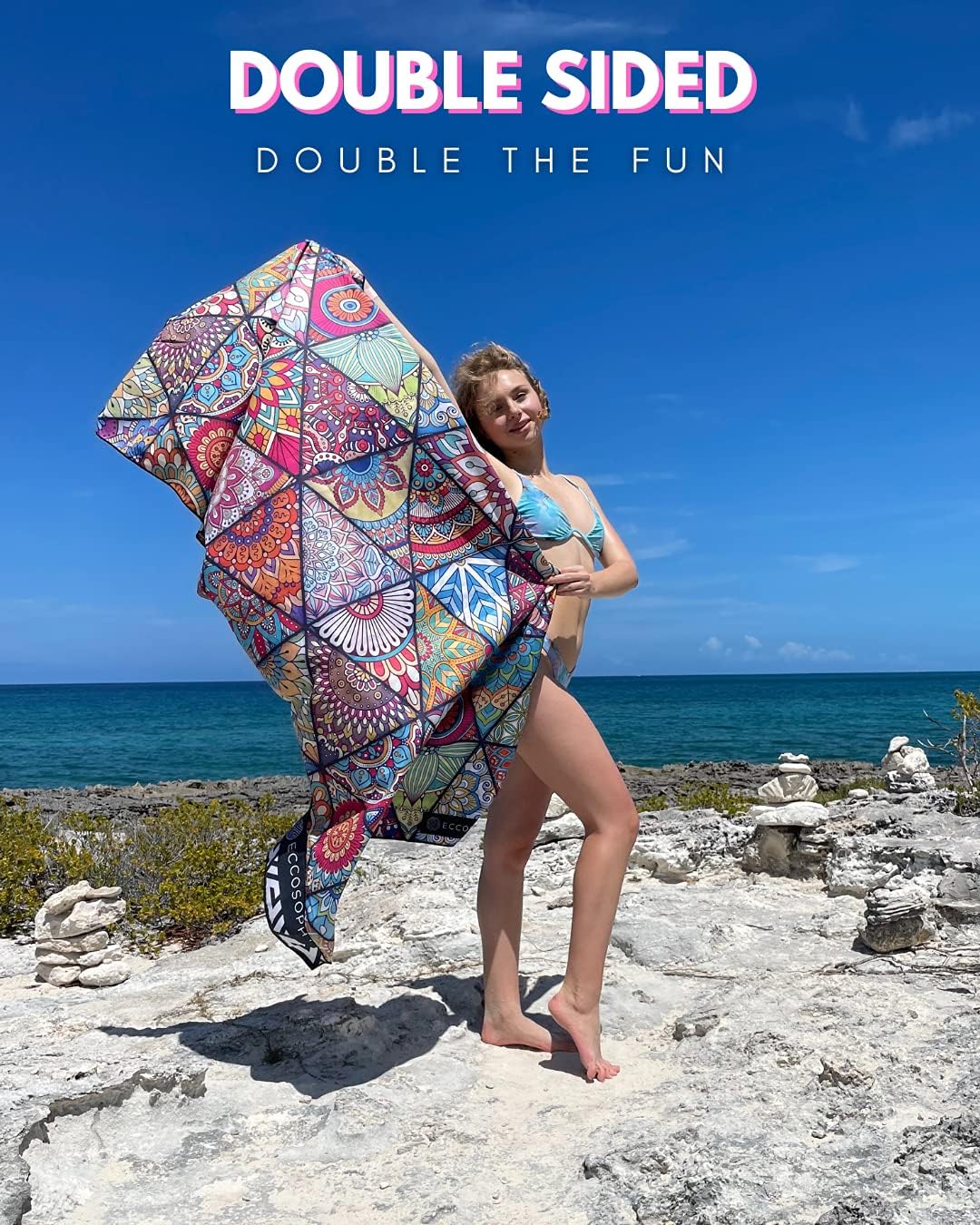 ECCOSOPHY Microfiber Beach Towel - Sand Free Towels are Quick Dry, Light Weight, Super Absorbent - Perfect Pool, Travel, Cruise, Camping Essentials - Oversized Extra Large for Adults 71x35 in