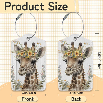 Cute Giraffe Luggage Tags for Suitcase,3 Pack Funny Luggage Tag Leather Privacy Cover ID Label with Stainless Steel Loop for Women Men
