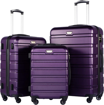 Coolife Luggage 3 Piece Set Suitcase Spinner Hardshell Lightweight TSA Lock (purple2)