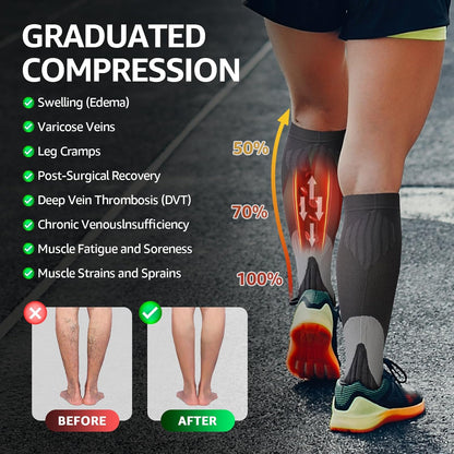 Kickticks 4 Pairs Compression Socks for Woman & Man Unisex 20-30mmHg Knee high Plus Size Wide Calves for Flying Running…