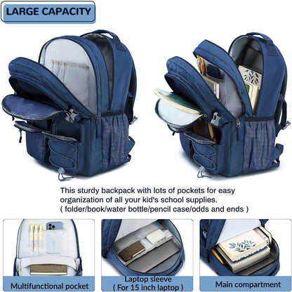 Lohol Water Resistant Daypack with Mulitiple Pockets for School Travel Outdoor College, 15.6 inch Laptop Backpack for Men and Women (Navy Blue)