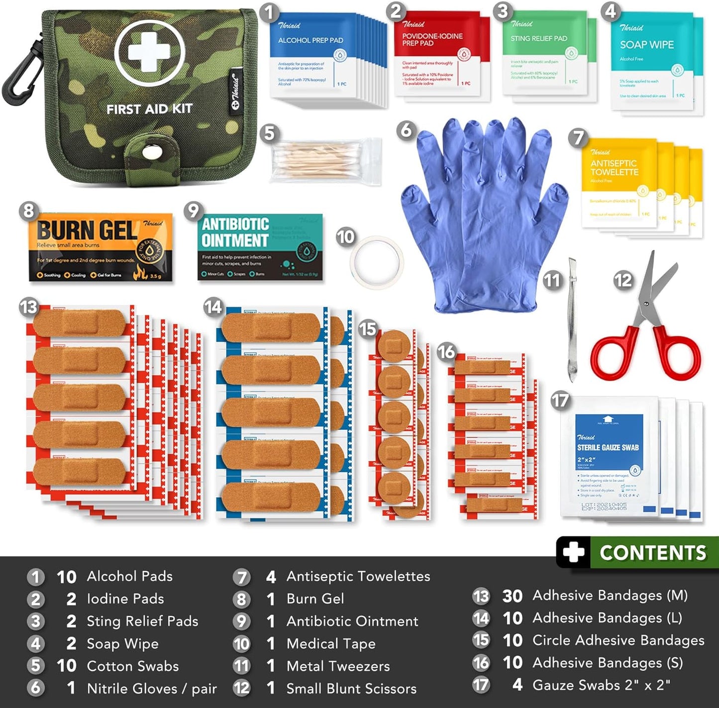 Small First Aid Kit, 100 Pieces Water-Resistant Well Organzied Pouch with Rotatable Buckle - Ideal for Outdoor, Travel, Biking, Camping, Hiking, Car (Green Camo)