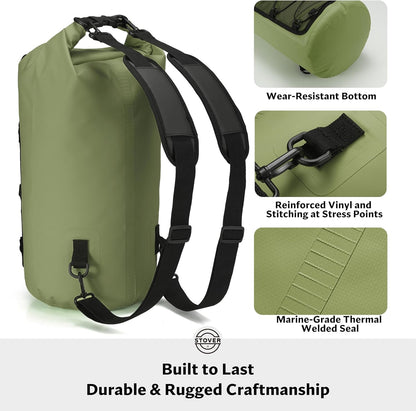 STOVER 5/10/25/30/40/55L Waterproof Backpack- Floating Dry Bag for Kayaking, Travel, Beach, Hiking, & Camping, Men/Women