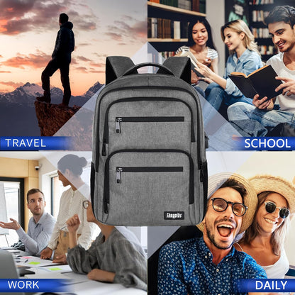 Travel Laptop Backpack, Business Carry on Backpack Flight Approved Backpack, Large Travel Work Backpacks for Men Women with USB Charger Port, Rucksack Bag, Mochila de viaje, Grey