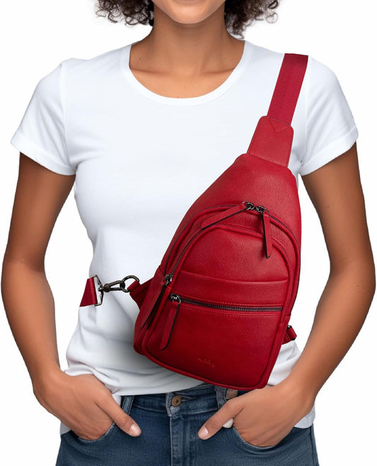 Alldaily Large Sling Bag for Women Crossbody Purse Leather Fashionable Trendy Chest Bag for Travel, Fanny Pack (Red)