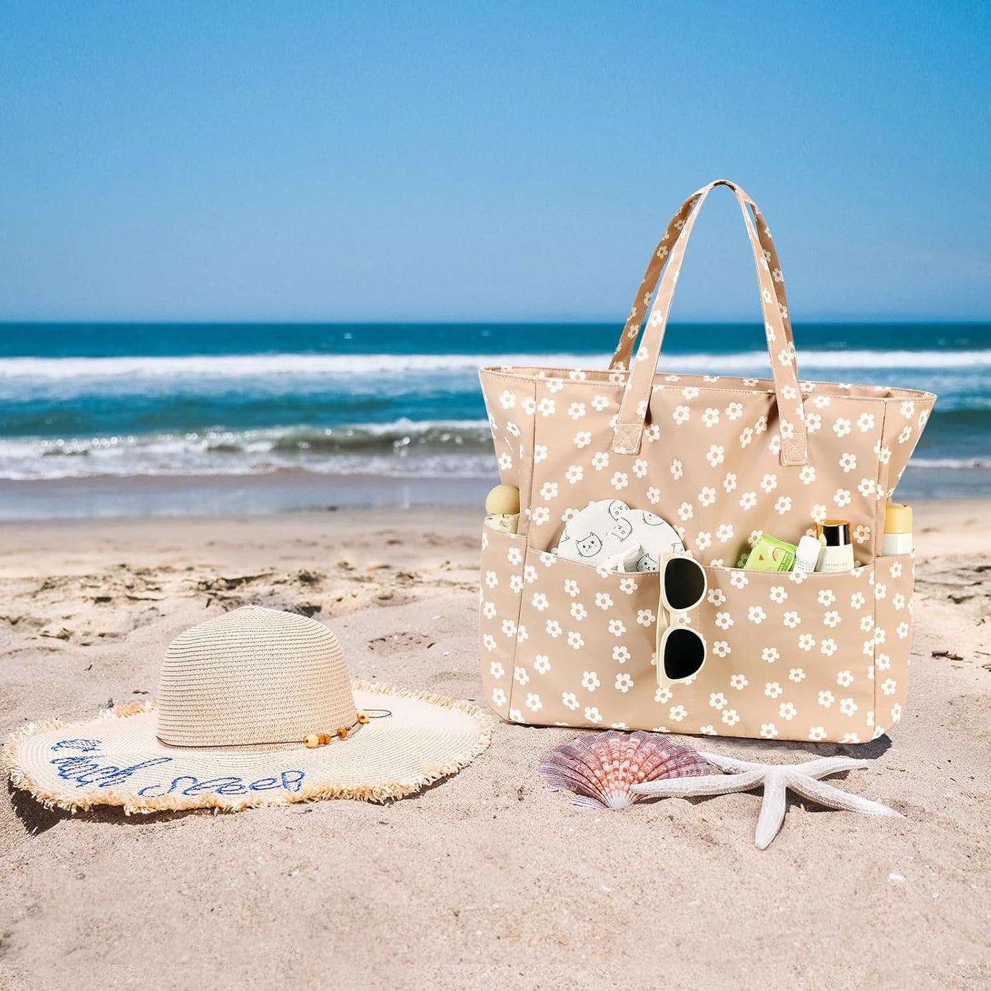 Waterproof Beach Tote Pool Bags for Women Ladies Extra Large Gym Tote Carry On Bag With Wet Compartment for Weekender Travel