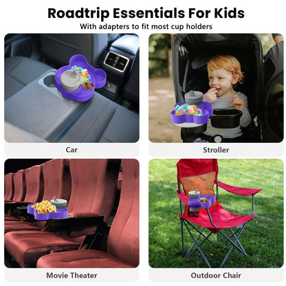 BlueOrigin Car Seat Snack Tray - Travel Tray for Kids Car Seat, Stroller, Booster and Anywhere with a Cup Holder, Toddler Road Trip Essentials Food Plate for Snacks, Toys, Entertainment (Purple)