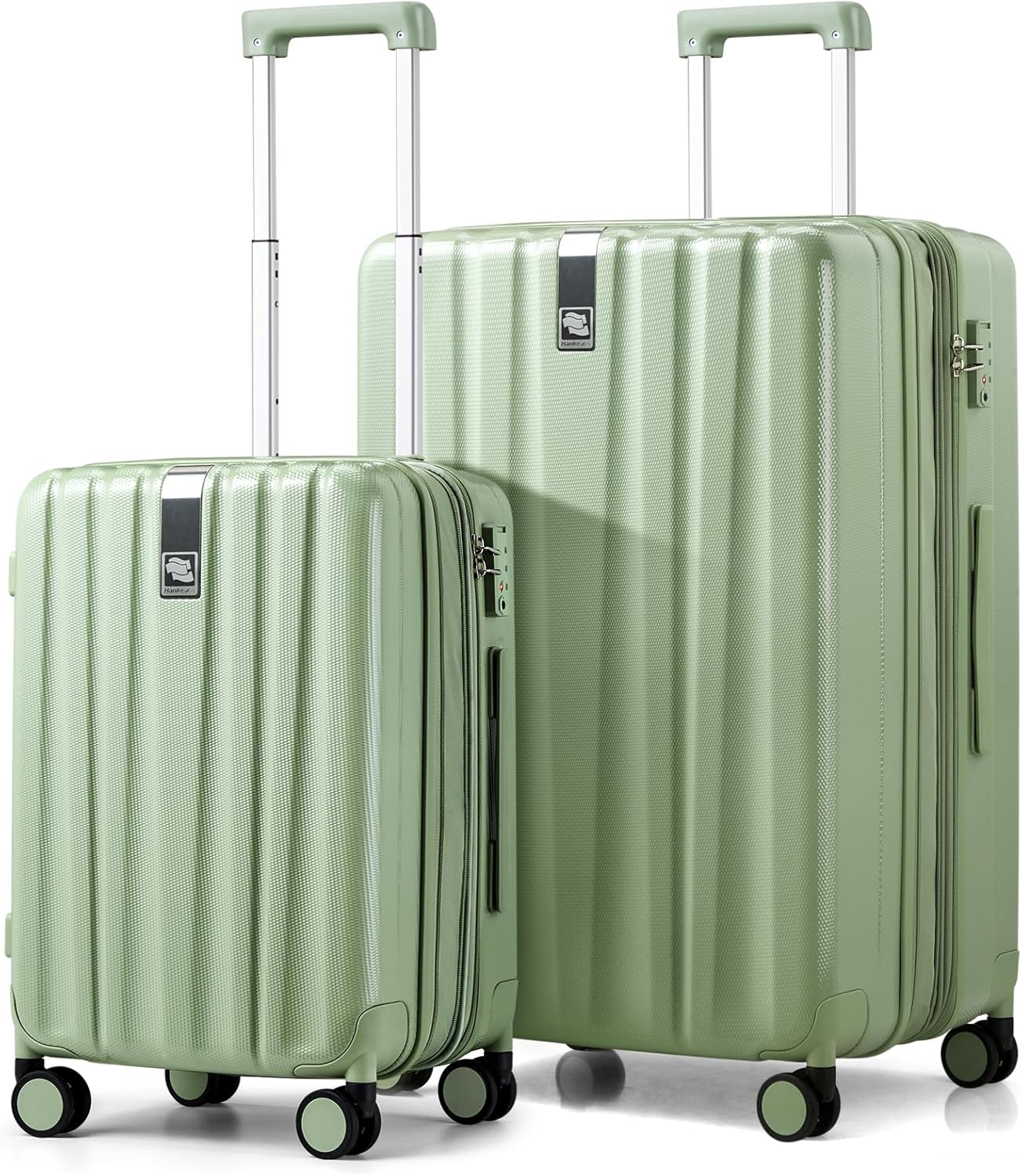 Hanke Expandable Hard Shell Luggage Sets 2 piece Carry on Luggage with Wheels Suitcases Lightweight Checked Travel Luggage Rolling Large Suitcase Travel Luggage Bag Woman Men 20/29 Inch(Bamboo Green)