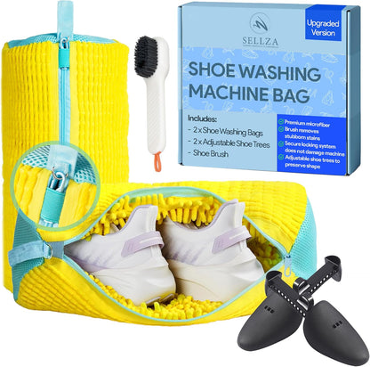 Shoe Washing Machine Bag - 2Pcs Shoe Washing bag,360° Deep cleaning Durable sneaker washing machine bag, Fits All Shoe Types & Sizes,Yellow,14.8 x 7.4inches
