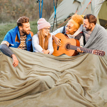 PHF Oversized King Fleece Blanket 120"x120", No Shed No Pilling Big Soft Blanket, Extra Large 10'x 10' Lightweight for Bed, Sofa Travel and Camping, Suitable for All Season, Khaki
