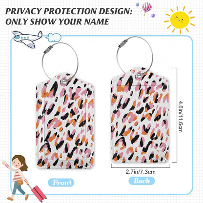 3 Pack Luggage Tag for Suitcase,Abstract Modern Leopard Leather Luggage Tags with Privacy Cover Name ID Label Identifiers Travel Bag Tags for Women Men Boys Girls