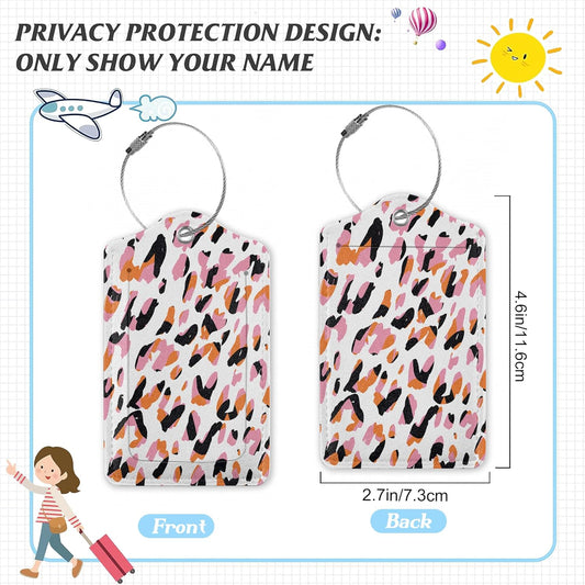 3 Pack Luggage Tag for Suitcase,Abstract Modern Leopard Leather Luggage Tags with Privacy Cover Name ID Label Identifiers Travel Bag Tags for Women Men Boys Girls