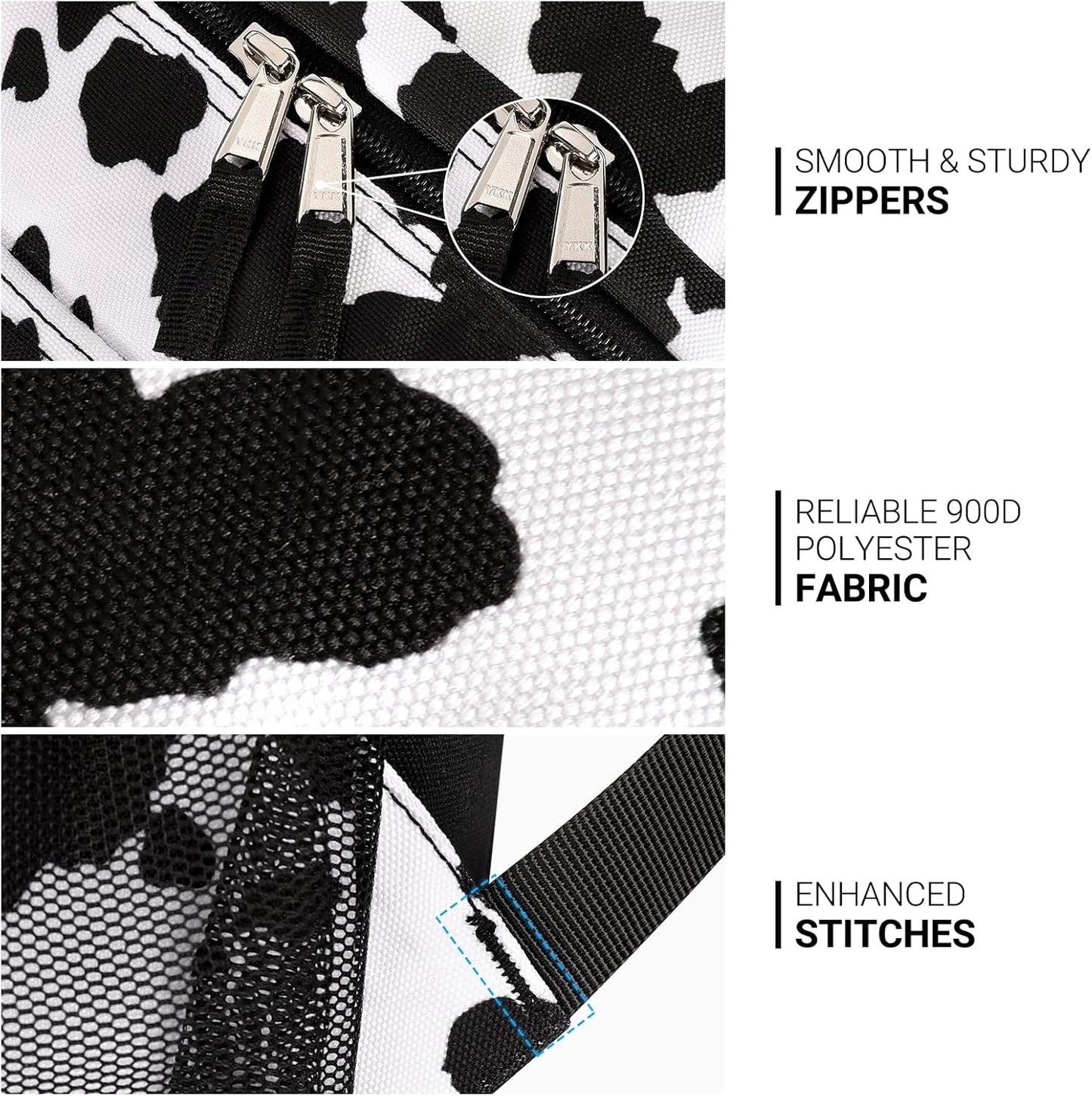 ZORFIN 26L Backpack for College, and Travel: Water Resistant Bookbag - Cow Print Black