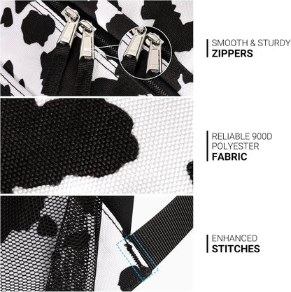 ZORFIN 26L Backpack for College, and Travel: Water Resistant Bookbag - Cow Print Black