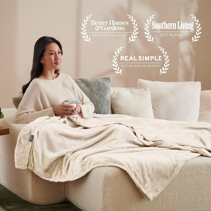 Bare Home Fleece Blanket - Throw/Travel - Ultra-Soft Lightweight for Bed, Sofa, and Couch - Luxury Microplush - Cozy Warm Blanket (Throw/Travel, Vanilla)