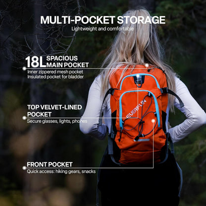 Everfun Hydration Backpack 18L with Water Bladder 2L/3L Hiking Water Backpack Women Men Hydration Pack Insulated Lightweight Day Hydropack with Storage for Hiking, Biking, Running, Festival