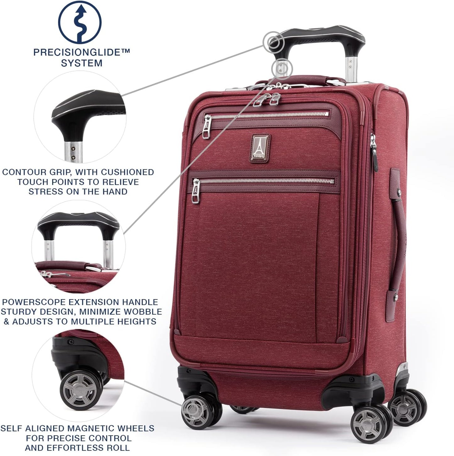 Travelpro Platinum Elite Softside Expandable Carry on Luggage, 8 Wheel Spinner Suitcase, USB Port, Suiter, Men and Women, Bordeaux Red, Carry On 21-Inch
