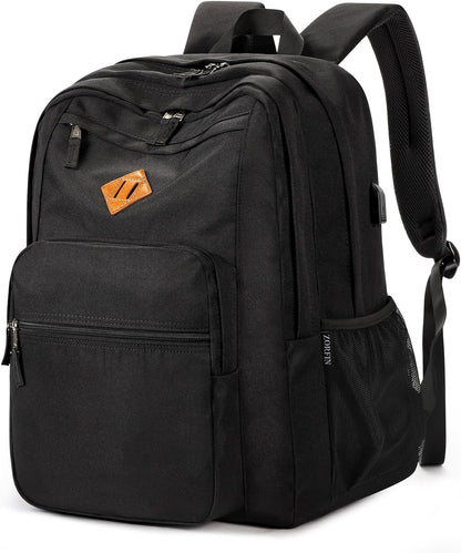 ZORFIN 36L Black Backpack for College, and Travel: Water Resistant Bookbag