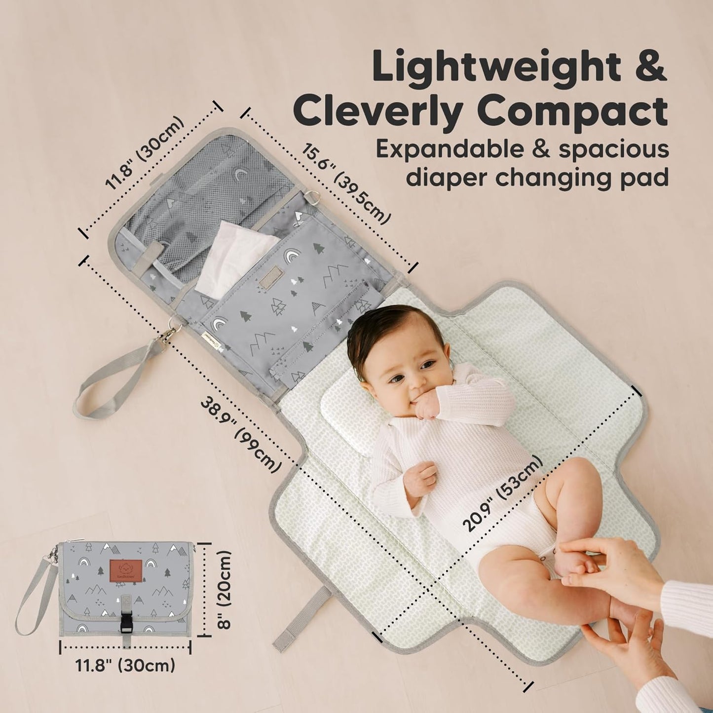 KeaBabies Portable Diaper Changing Pad - Large Waterproof Baby Changing Mat, Compact Travel Diaper Clutch, Functional Pockets Fit Newborn Essentials, Wipeable & Padded Baby Changer (Woodland)