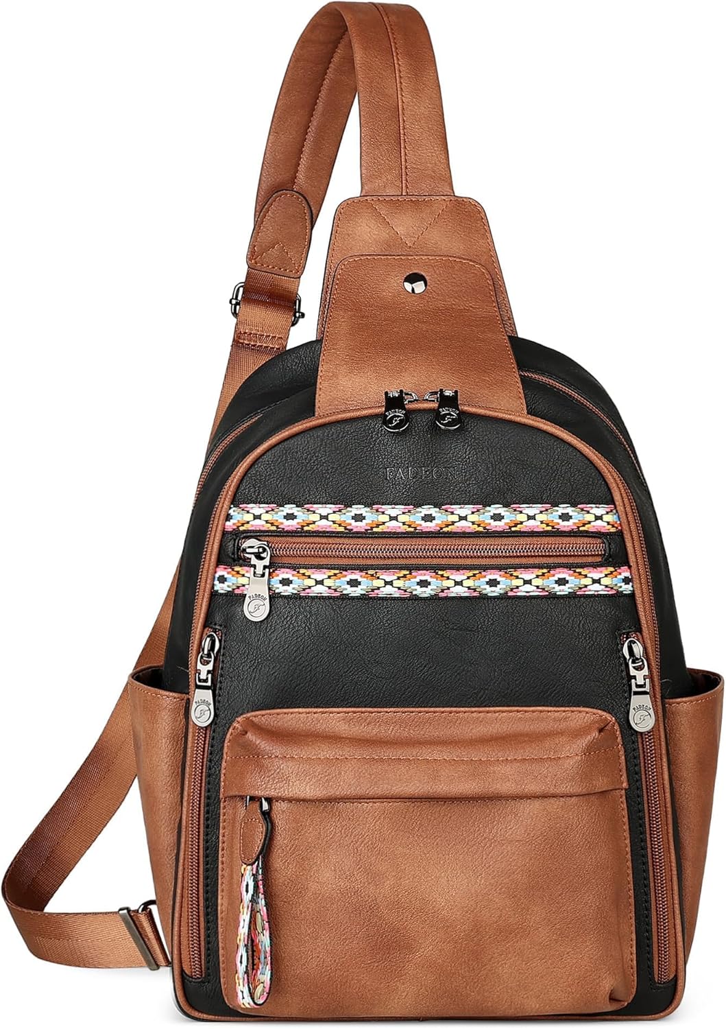 FADEON Large Sling Bag for Women, Leather Crossbody Purse Designer Anti Theft Sling Backpack, RFID Fanny Packs for Travel