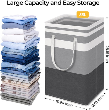 HomeHacks 2-Pack Large Laundry Basket, Waterproof, Freestanding Laundry Hamper, Collapsible Tall Clothes Hamper with Extended Handles for Clothes Toys in the Dorm and Family Gradient Grey, 88L