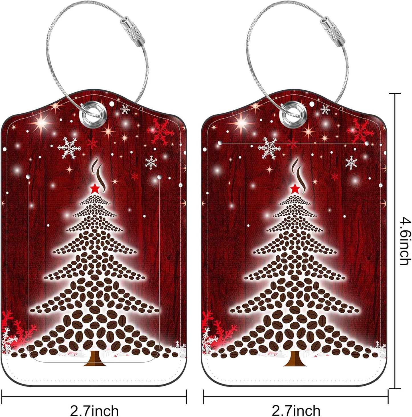 2 PCS Leather Luggage Tags for Suitcase Christmas Tree Snowflake Red Travel Luggage Tag with Privacy Flap Name ID Label and Metal Loop for Travel Bag Suitcase
