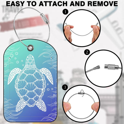 2 Pack Luggage Tag for Suitcase Turtle Leather Suitcase Tags with Privacy Name ID Label and Stainless Steel Loop for Travel Bag