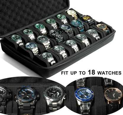 Hardshell watch case, 18 slots watch travel case for men's women's, watch display organizer box holder with form-fitiing watch pillow