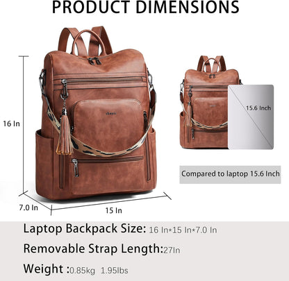 Shrrie Vegan Leather Laptop Backpack for Women 15.6 inch Work Backpack Fashion Travel Backpack Purse for Business College