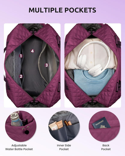 Birthday Gifts for 4 5 6 7 8 9 10 11 12 13 Year Old Girls-Initial Travel Bag with Shoe Compartment, Weekender Bag, Overnight Bag for Women, Letter Travel Bag with Makeup Bag (Letter W)