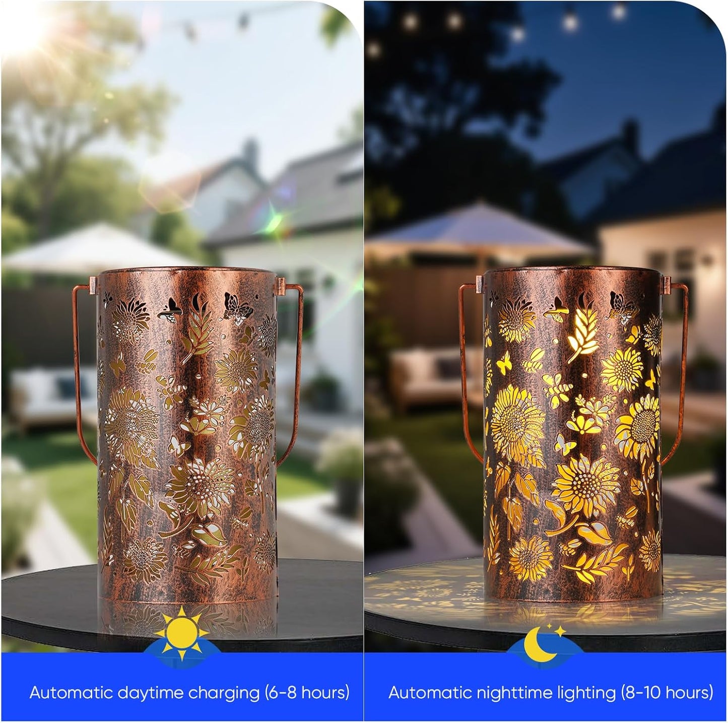 Homemory Sunflower Solar Lanterns Lights Outdoor Waterproof, Hollowed-Out Metal Decor Lantern, Gifts for Women, LED Solar Lights Metal Decoration Outside for Yard, Patio, Backyard, Porch, Lawn