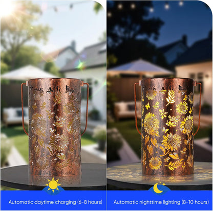 Homemory Sunflower Solar Lanterns Lights Outdoor Waterproof, Hollowed-Out Metal Decor Lantern, Gifts for Women, LED Solar Lights Metal Decoration Outside for Yard, Patio, Backyard, Porch, Lawn
