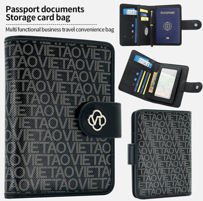 Passport Holder Wallet Bag with AirTag Holder, Card Slots Passport Solt Ticket Cash Solt, Photo Solt Sim Card Pen Slot.Black
