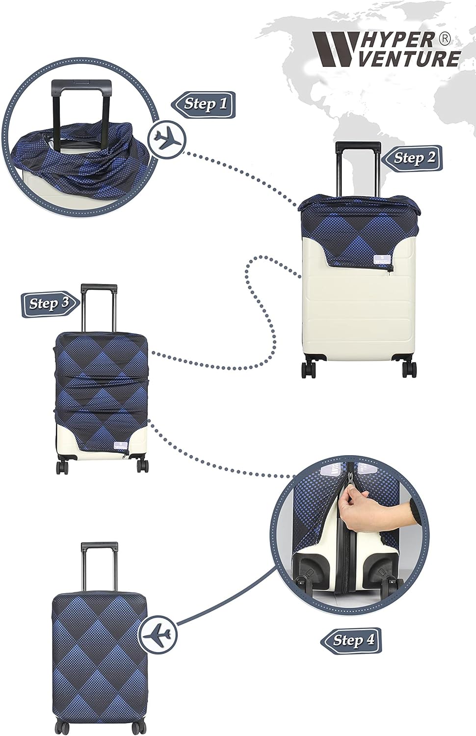 HYPER VENTURE Washable Luggage Cover - Fashion Suitcase Protector Fits 23-26 Inch Luggage (Blue Cube, M)