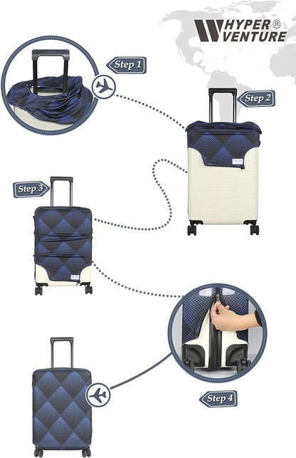 HYPER VENTURE Washable Luggage Cover - Fashion Suitcase Protector Fits 31-32 Inch Luggage (Blue Cube, XL)