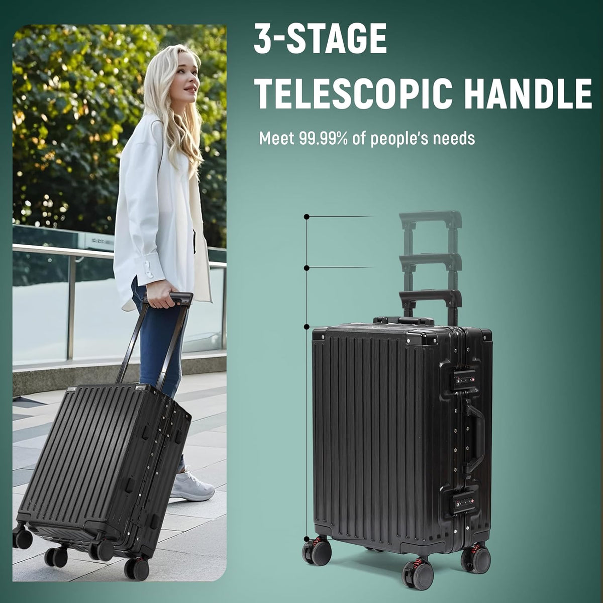 UrbanExporer 24 Inch Check In Hardside Zipperless Luggage with TSA Locks – Aluminum Frame Suitcase with Spinner Wheels, Cup Holder, Lightweight Travel Luggage for Business & Leisure Trips, Black