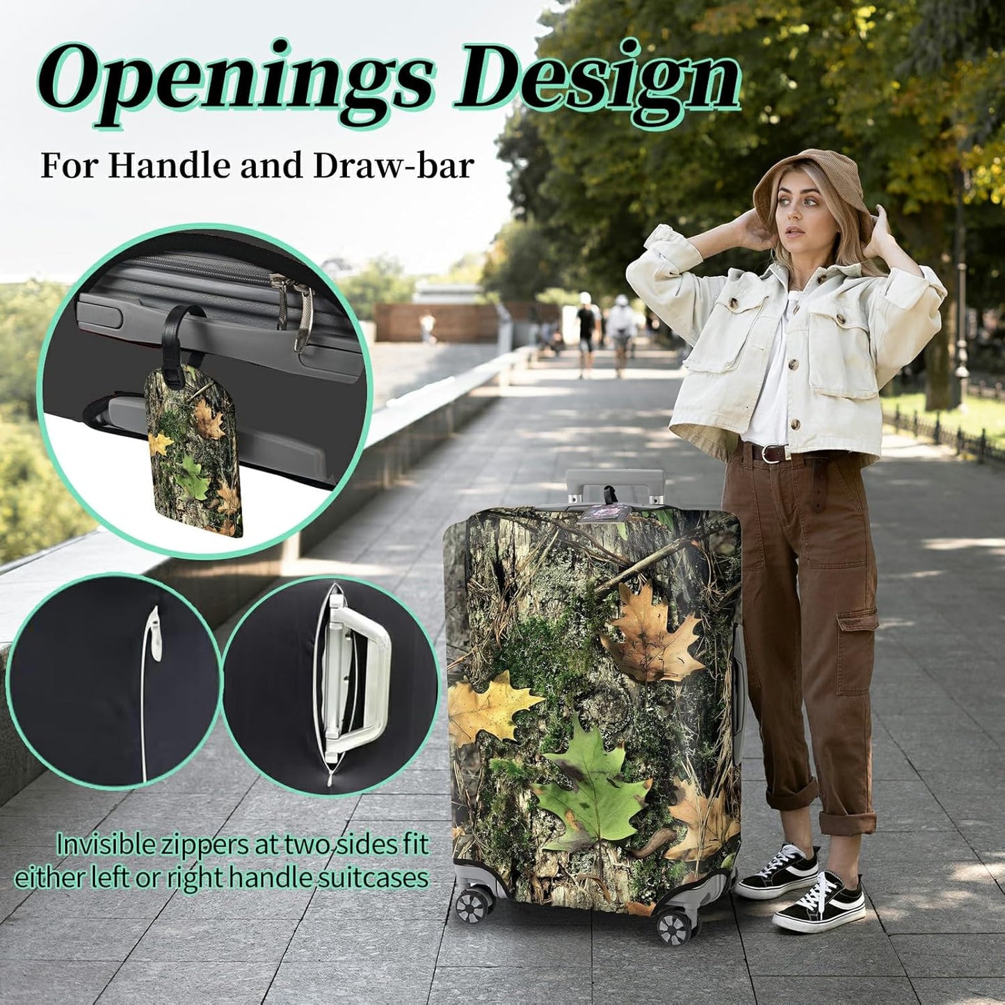 Luggage Cover Plus - Camo Tree Travel Suitcase Cover for 18-20 inch Luggage (S) with Concealed Zipper, Washable Elastic Cloth, Dustproof, Anti-Scratch