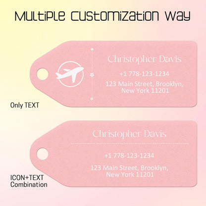 4 PCS Personalized Metal Luggage Tag – Personalized Engraved Suitcase Tag, Backpack Tag, with Matching Color Strap, Waterproof Suitcase Name Badge – Ideal Corporate Gift & Travel Accessory (Pink)