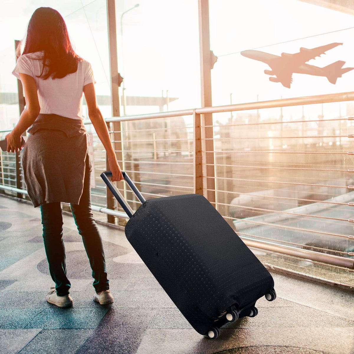 Luggage Cover, Protective Washable Suitcase Cover - Travel Elastic Spandex Suitcase Protector Fits 19 to 20 Inch Black