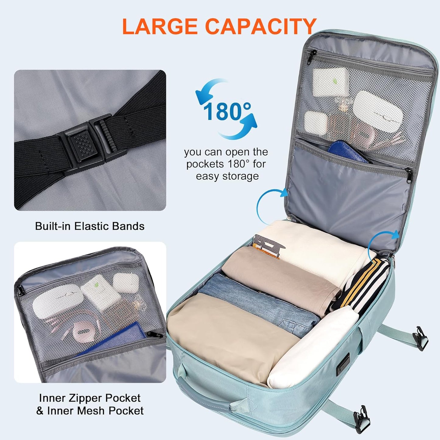 PIJUSHI Travel Backpack for Women Expandable Carry on Luggage Backpack Airline Approved Personal Item Laptop Bag(PE034 Blue)