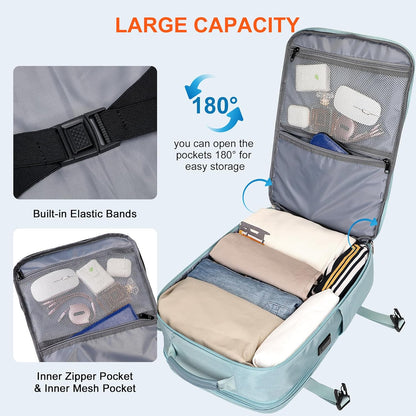 PIJUSHI Travel Backpack for Women Expandable Carry on Luggage Backpack Airline Approved Personal Item Laptop Bag(PE034 Blue)