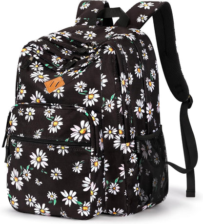 ZORFIN 26L Backpack for College, and Travel: Water Resistant Bookbag - Daisy Black