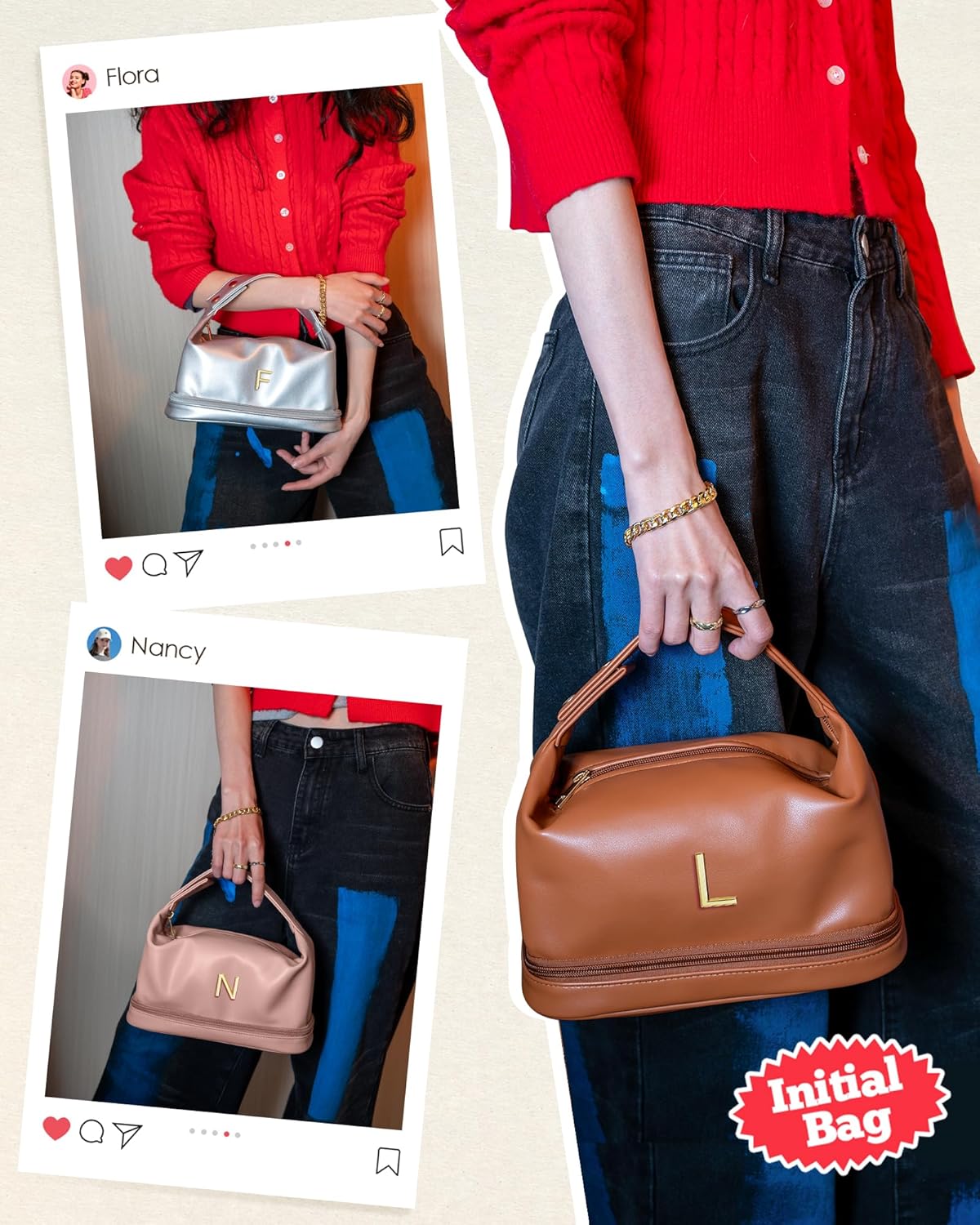 Teen Girl Gifts Trendy Stuff, Makeup Bags for Women with Handle, Initial Double Layer Cosmetic Bag with Makeup Brush Organizer, Cute Cosmetic Pouch for Women, Gifts for Friends Female Mom